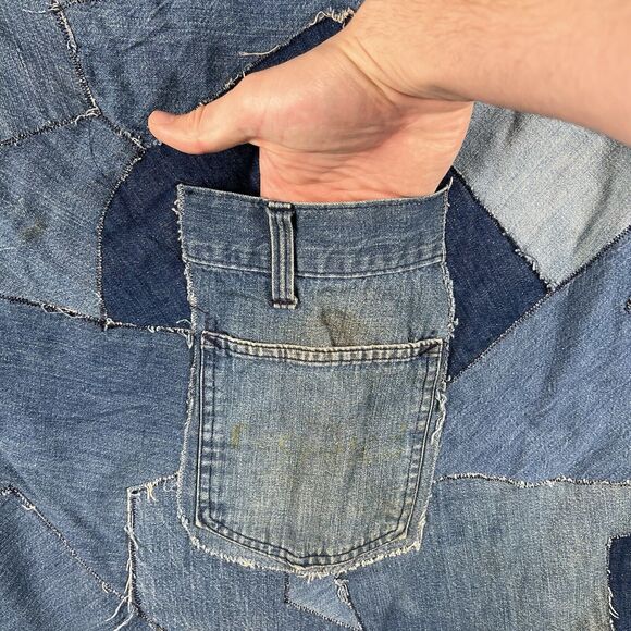 Vintage 70s Patchwork Jacket Small Medium Blue Denim Custom Handmade Lined - Picture 16 of 16
